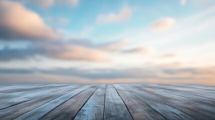 Wooden planks against a serene, colorful sky