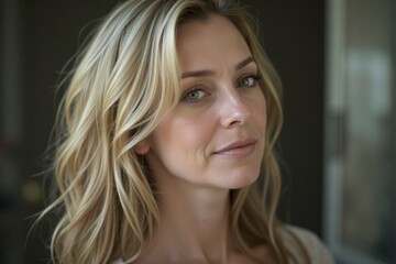 Fototapeta premium Close-up portrait of a woman with blonde wavy hair.