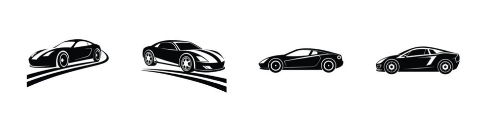 Fototapeta premium Artistic study of a streamlined sports car drifting in low?angle view Flat Silhouette on White Background