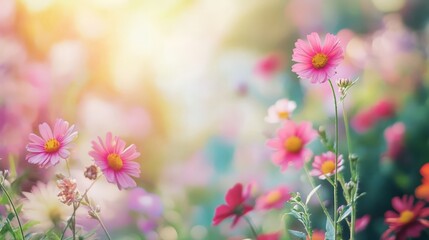 Vibrant pink flowers in a sunlit meadow