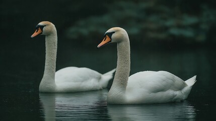 Fototapeta premium Swans gliding pond serene