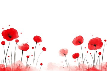 Fototapeta premium Delicate Red Poppies with Soft Watercolor Touch on White Background for Artistic Use