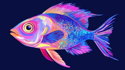 Fototapeta premium 49.Cute marine fish isolated. Set of freshwater aquarium fish drawn for print, children development. Decorative color fish varieties, flat geometric design