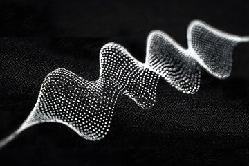 Abstract graphic of a waveform in white against a black backdrop, showcasing a dynamic visual. The waveform seems to be in motion 