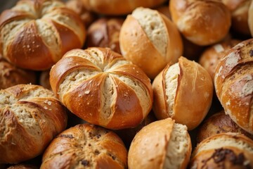 Fototapeta premium Close-up view of various types of baked goods.