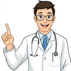 Smiling Male Doctor Pointing in Cartoon Illustration