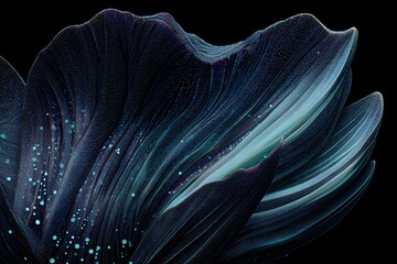Macro shot of a striking black flower with a subtle glow, petals showcase elegant textures against a dark background