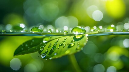 Green leaf with water droplets image