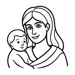 Mother and Baby Line Art – Minimal Vector Illustration of Parenting Love