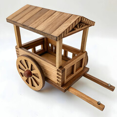 A handcrafted toy cart made from wood, designed for children play, promoting