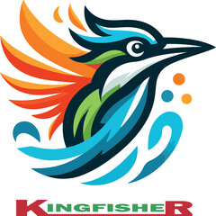 Kingfisher bird logo vector white background .