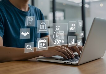 2026 Budget planning and management concept. Calculate company income and expenses, Company budget allocation for business or project management. Corporate finance and annual strategic plan.