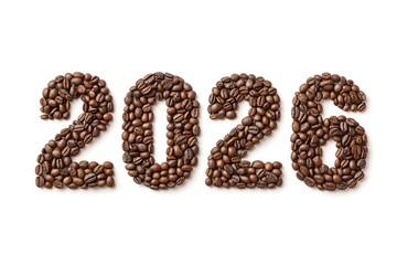 Coffee beans arranged to form the year 2026, creating a unique and aromatic image