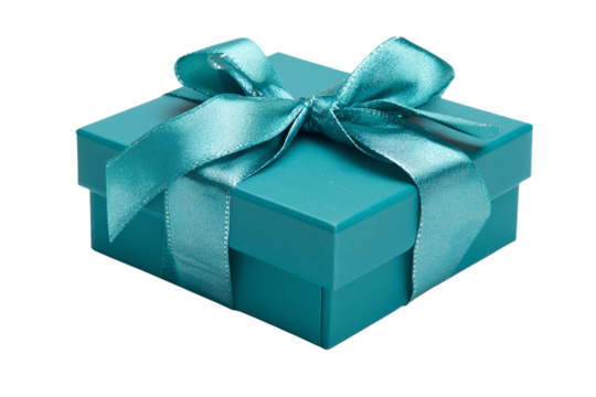 Teal Gift Box with a Satin Ribbon Bow, Perfect for Present Packaging and Holiday Celebrations, Ideal for Product Photography or Festive Designs isolated on transparent background