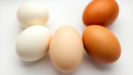 Natural Egg Color Spectrum: Assorted White, Brown, & Dark Brown Eggs for Culinary Diversity

