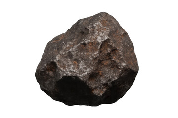 Dark gray asteroid model, photorealistic 3d rendering, transparent background, professional compositing for space visualization projects