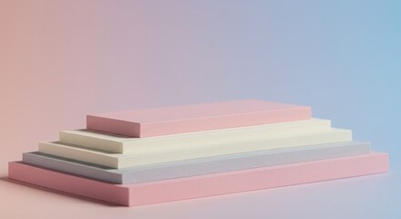 Minimalist Display of Layered Colorful Rectangular Blocks on Gradient