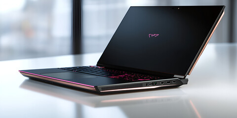 Sleek Modern Gaming Laptop on Desk with RGB Backlit Keyboard