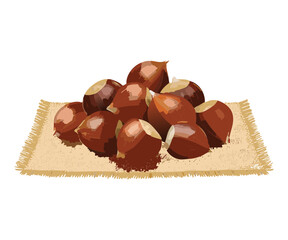 Autumn Chestnuts Resting on Rustic Fabric - Vector Illustration