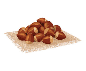 Rustic Presentation of Raw Chestnuts - Vector Illustration