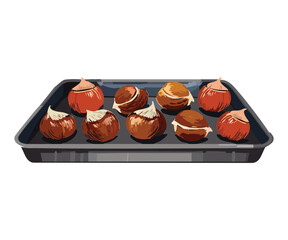 Raw Chestnuts on Baking Tray Ready - Vector Illustration