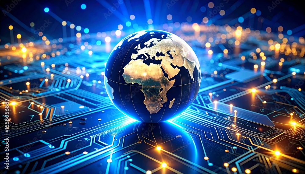 Aufkleber abstract background with technology globe showing global business and communication concept