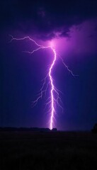 Dramatic Lightning Strike Illuminates Dark Stormy Landscape, Powerful Nature Photography, Vivid Detail, Raw Energy, Weather, Nature, Power