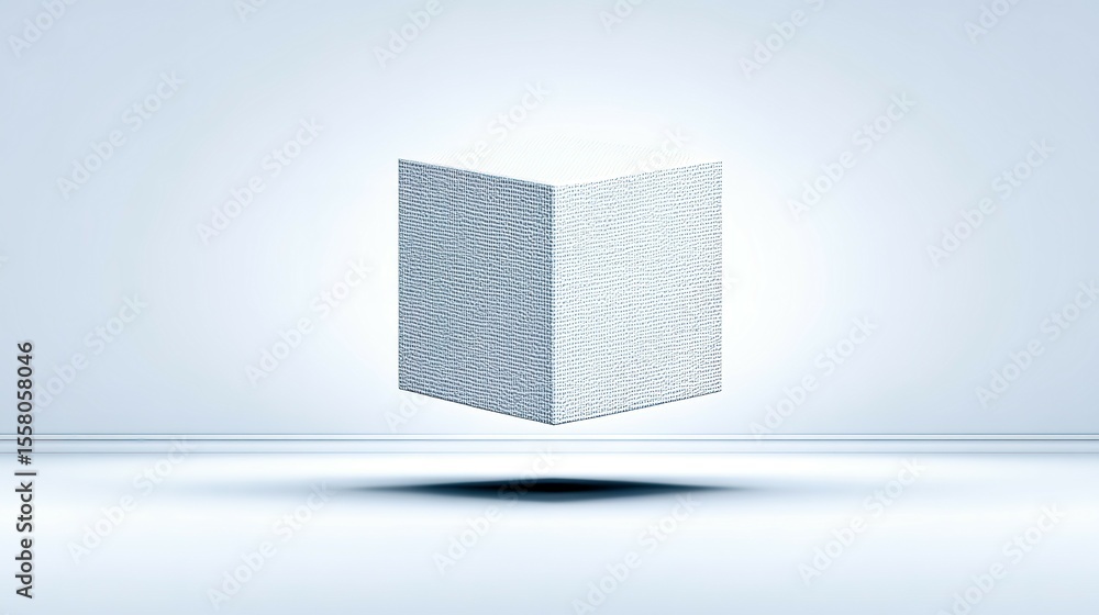 Poster light gray textured rectangle floating in a white room.