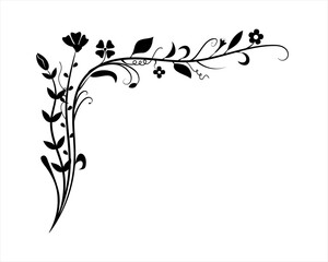 Floral Corner Ornament - Black Flowers vector image