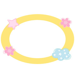Cute illustration of stars, flowers with blank space for name tag, text bubble, sticker, print, memo note, sticky note, notepads, paper design, spring, summer, back to school, nature