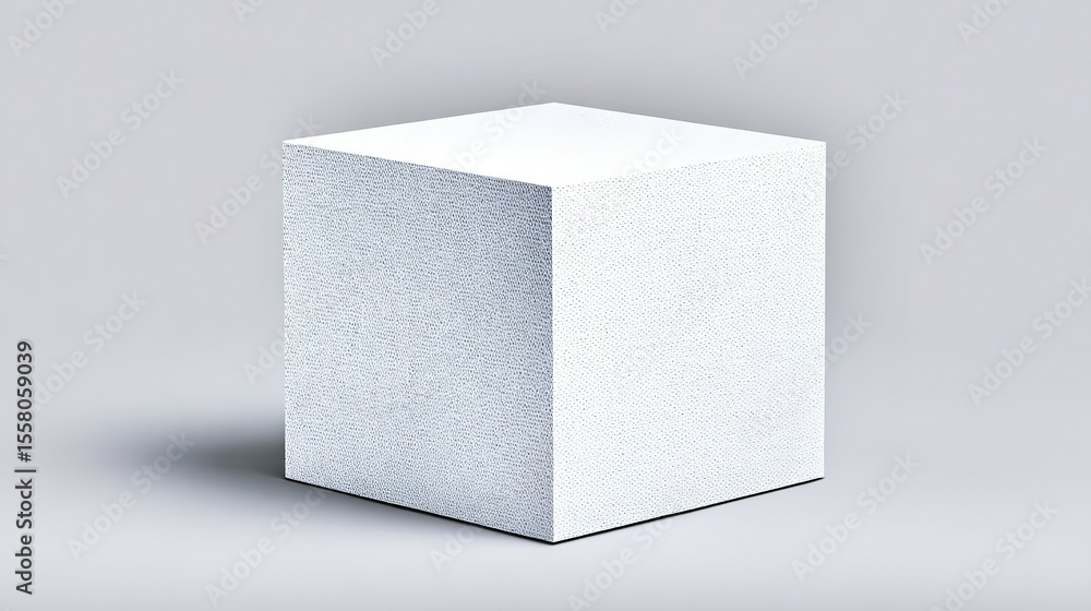 Poster a plain white cube object on a neutral background.