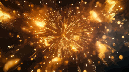 Fototapeta premium Radiant Gold Fireworks Exploding in a Vibrant Night Sky with Sparkling Lights
