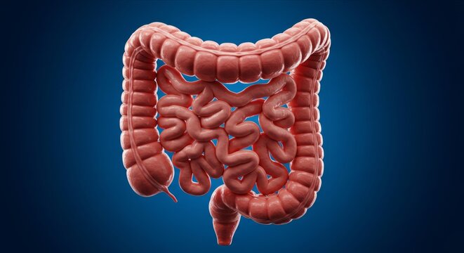 Medical Illustration of Human Intestines, Anatomy of the Digestive System, Internal Organs and Digestive Health Concept