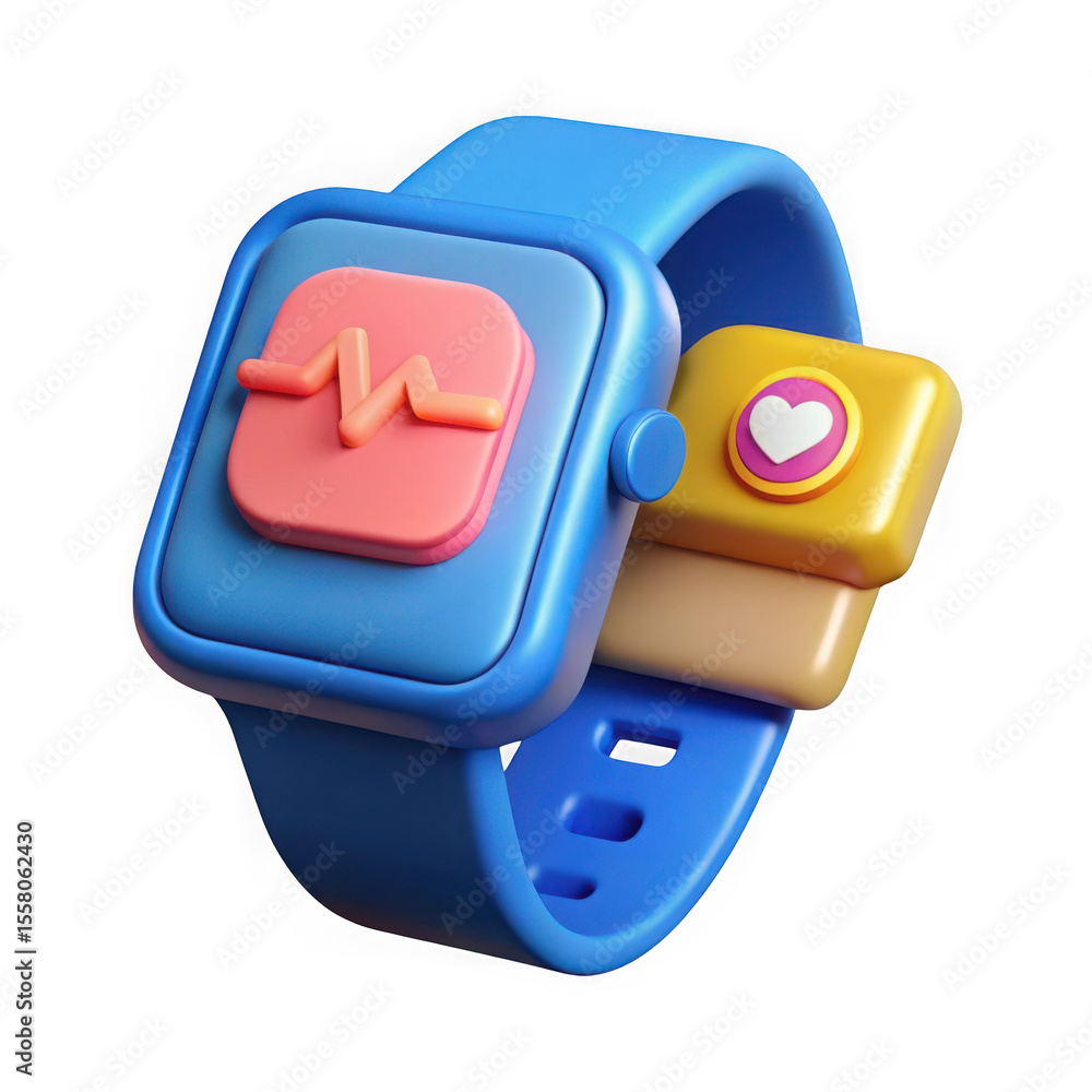 Fototapete a 3d rendering of a blue smartwatch with health icons isolated on transparent background
