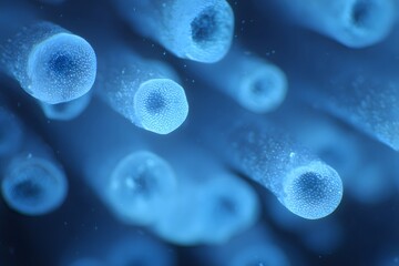 Abstract blue tubes illuminated against a dark background