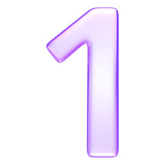 Number one in glassmorphism style, rendered in soft purple tone, suitable for infographics and learning visuals, 3d rendering