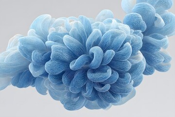 An abstract display of blue fluffy flower shapes against a soft backdrop, evoking a sense of elegance and calmness. The flowing forms create a dreamy and captivating visual.