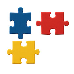 Colorful puzzle pieces in blue, red, and yellow isolated on transparency background