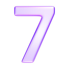 Number seven in translucent glassmorphism purple styl, suitable for UI elements, calendar days, or data visualization steps, 3d rendering