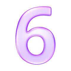 Number six in translucent glassmorphism purple styl, great for numeric steps, infographics, or teaching materials, , 3d rendering