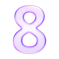 Number eight in translucent glassmorphism purple styl, ideal for numeric steps, timelines, or educational content, 3d rendering