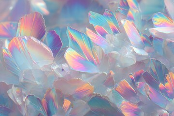 Abstract crystals exhibit beautiful refraction effects, showing a rich rainbow of colors, symbolizing beauty and wonder