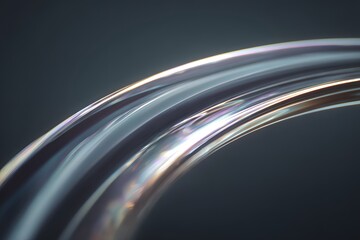 A close-up view of a shiny, curved metal object with reflective properties, creating a sense of depth and intrigue. The object's surface is polished to a mirror-like sheen.