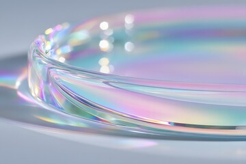 Abstract macro shot of a petri dish with beautiful iridescent colors reflecting in a light setting