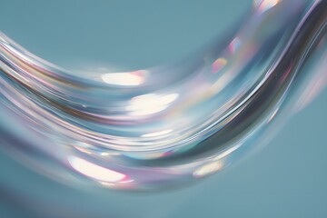 Abstract image of a flowing iridescent curve against a blue background. The curve appears smooth and glassy, with light reflecting across its surface. It evokes feelings of fluidity and elegance.