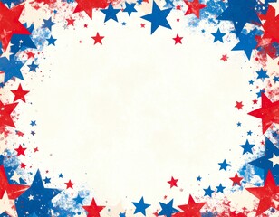 Vintage 4th of July Abstract Background with Distressed Brush Strokes and Faded Stars