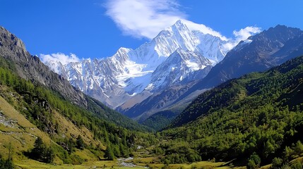 Fototapeta premium Majestic Himalayan Mountain Range Breathtaking Scenery and Picturesque Valley 