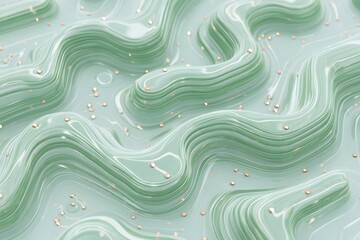 Abstract wavy green pattern with gold beads, creating a soothing, elegant design