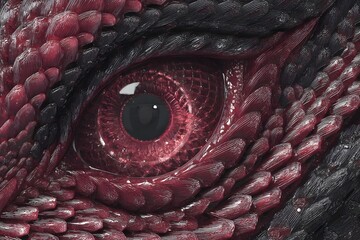 Intriguing detail shot of a reptile eye, with vivid shades and intricate textures. The eye looks intense and captivating.