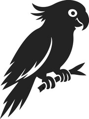 Stylized silhouette of a black parrot perched on a branch